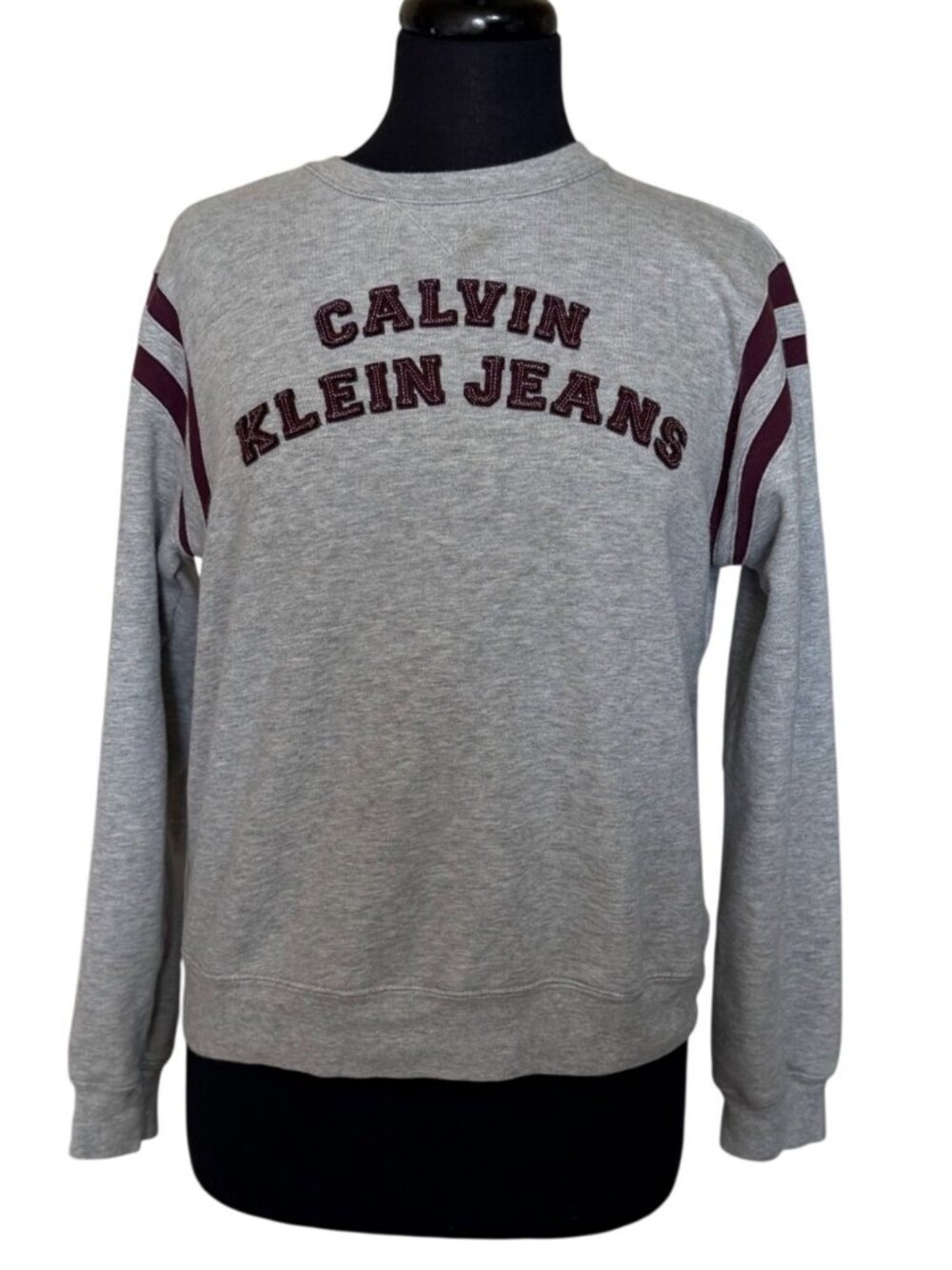 CK Calvin Klein Jeans Gray Sweatshirt w/Maroon Red Logo Women's Size M (READ)